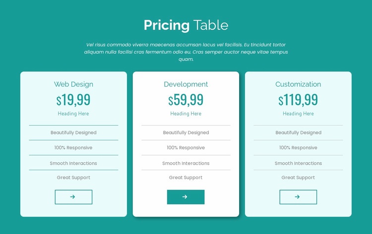 Pricing table block Wix Template Alternative