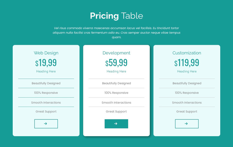 Pricing table block WordPress Theme