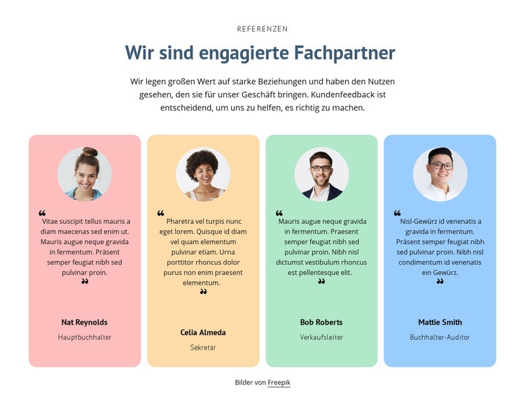 Testimonials mit farbigen Zellen Website Builder-Vorlagen