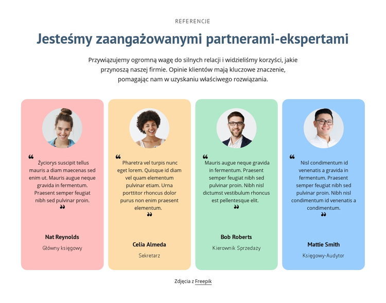 Referencje z kolorowymi komórkami Motyw WordPress