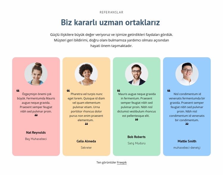 Renkli hücrelere sahip referanslar Html Web Sitesi Oluşturucu