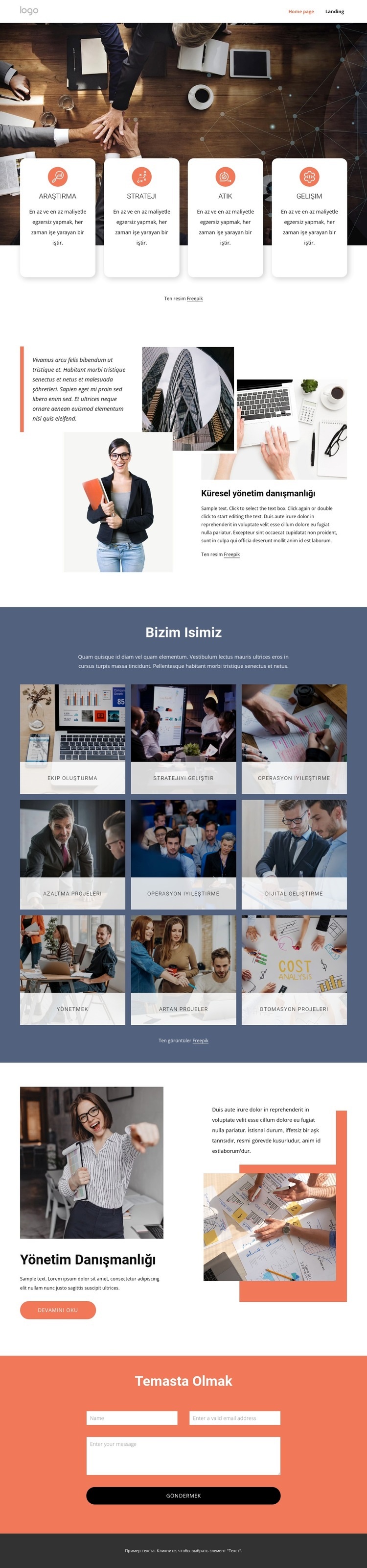 Yönetim hizmetleri için lider danışmanlık firmaları Bir Sayfa Şablonu