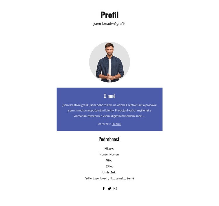 Profil grafického designéra Šablona webové stránky