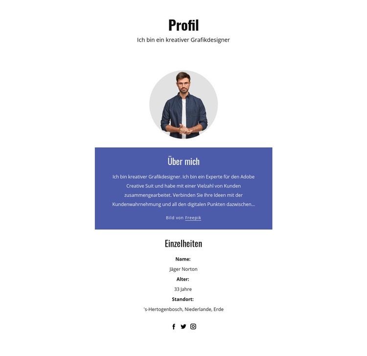 Profil des Grafikdesigners Website Builder-Vorlagen