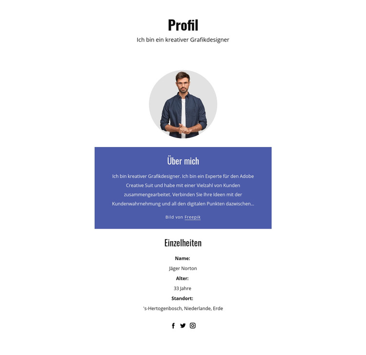 Profil des Grafikdesigners Website-Vorlage