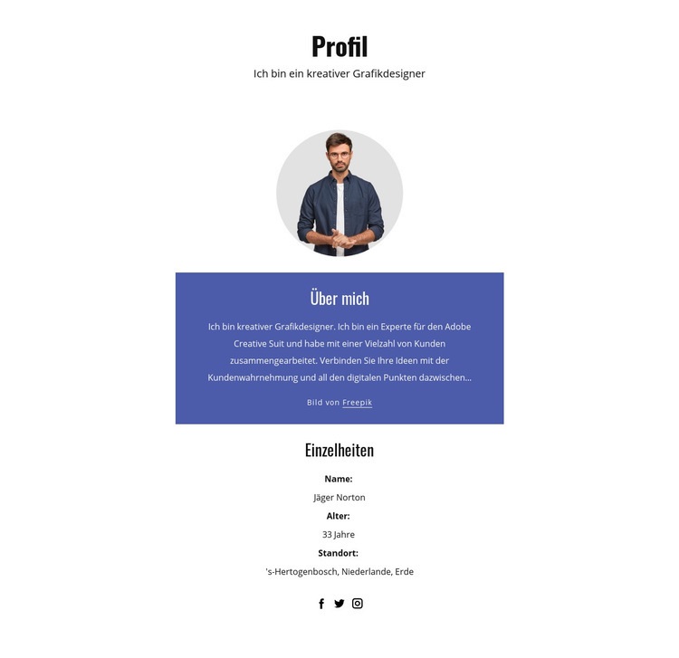 Profil des Grafikdesigners Landing Page