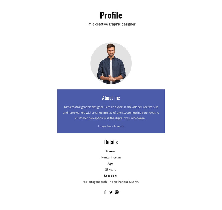 Graphic designer profile Joomla Page Builder