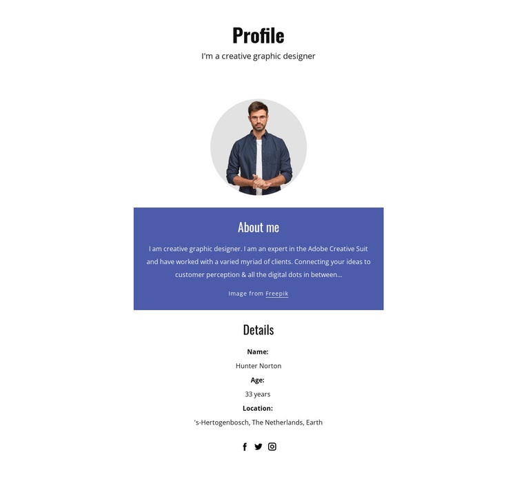 Grafisk designer profil Html webbplatsbyggare
