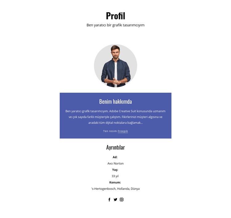 Grafik tasarımcı profili Açılış sayfası