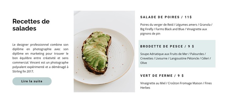 Carte de salades légères Modèle CSS