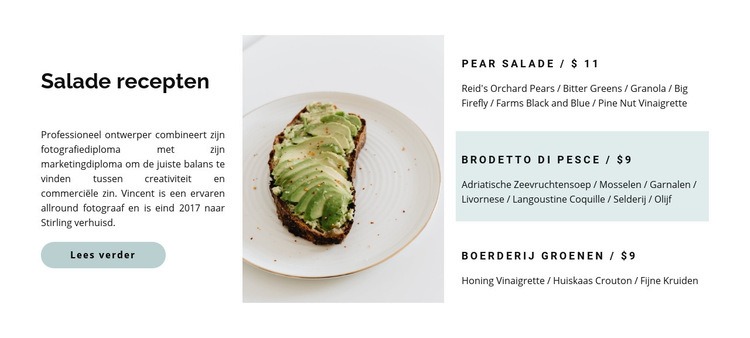 Lichte salades menu Website mockup