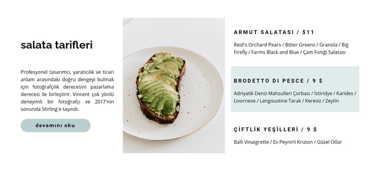 Hafif salata menüsü Web Sitesi Mockup'ı