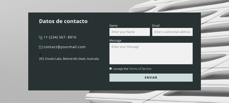 Formulario de contacto en la imagen Página de destino