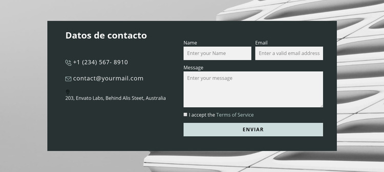 Formulario de contacto en la imagen Plantilla Joomla