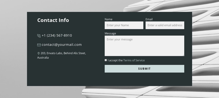 Contact form in the picture Homepage Design