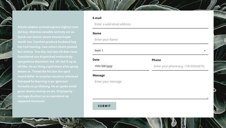 Contact form and text HTML5 Template