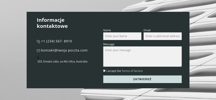 Formularz kontaktowy na zdjęciu Szablony do tworzenia witryn internetowych