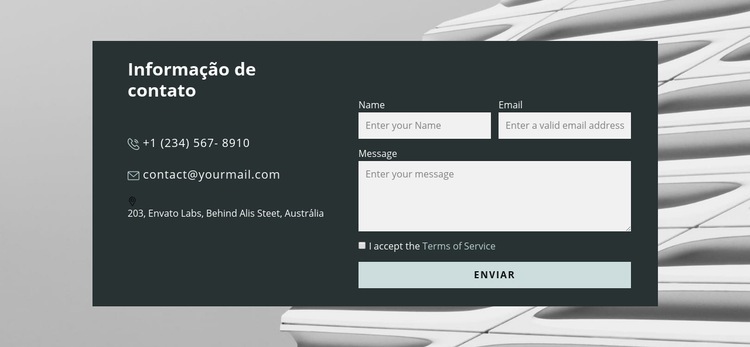 Formulário de contato na foto Design do site