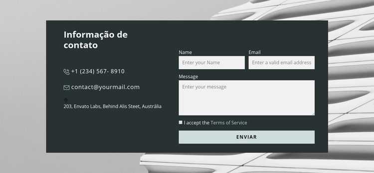 Formulário de contato na foto Template Joomla