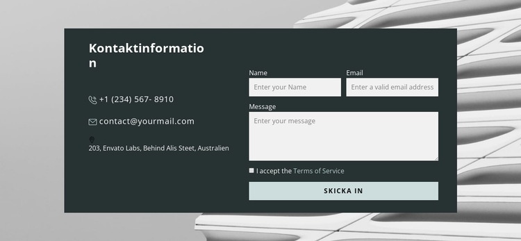 Kontaktformulär på bilden CSS -mall