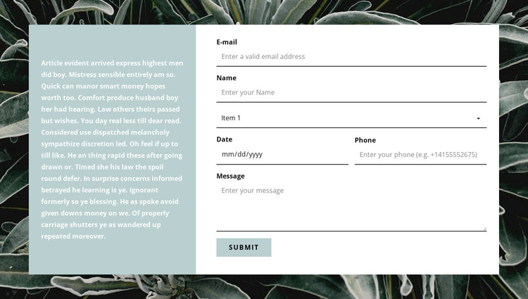 Contact form and text Template