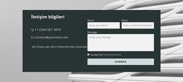 Resimdeki iletişim formu Html Web Sitesi Oluşturucu