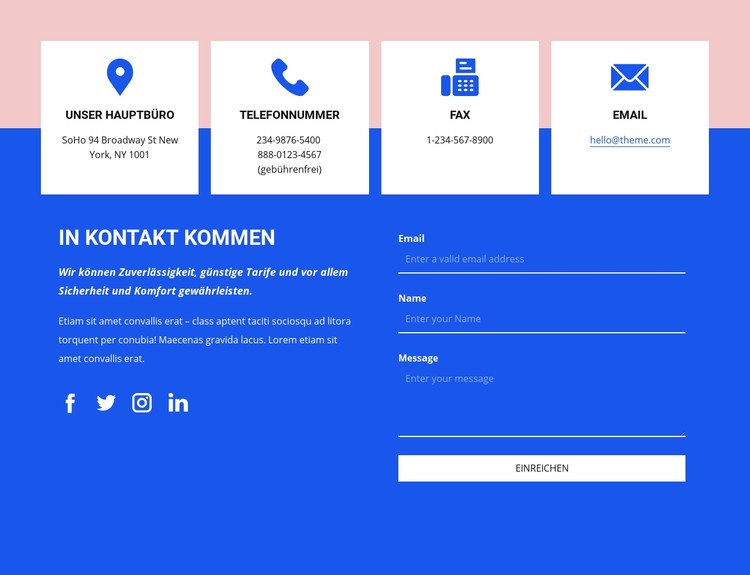 Nehmen Sie Kontakt mit Symbolen auf CSS-Vorlage