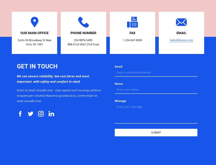 Get in touch with icons Homepage Design