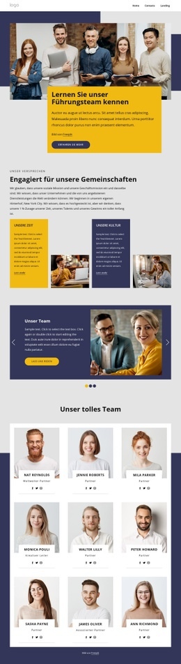 Lernen Sie Unser Führungsteam Kennen - Benutzerdefinierte HTML5-Vorlage