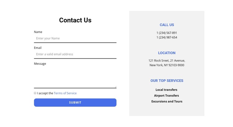 Contact form and contacts CSS Template