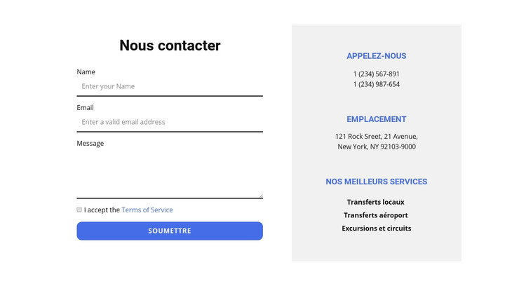 Formulaire de contact et contacts Modèle HTML