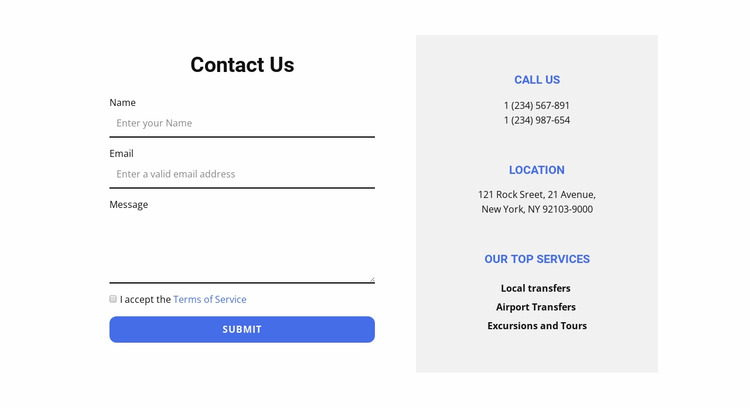 Contact form and contacts Html Website Builder