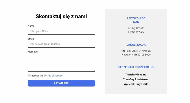 Formularz kontaktowy i kontakty Szablon