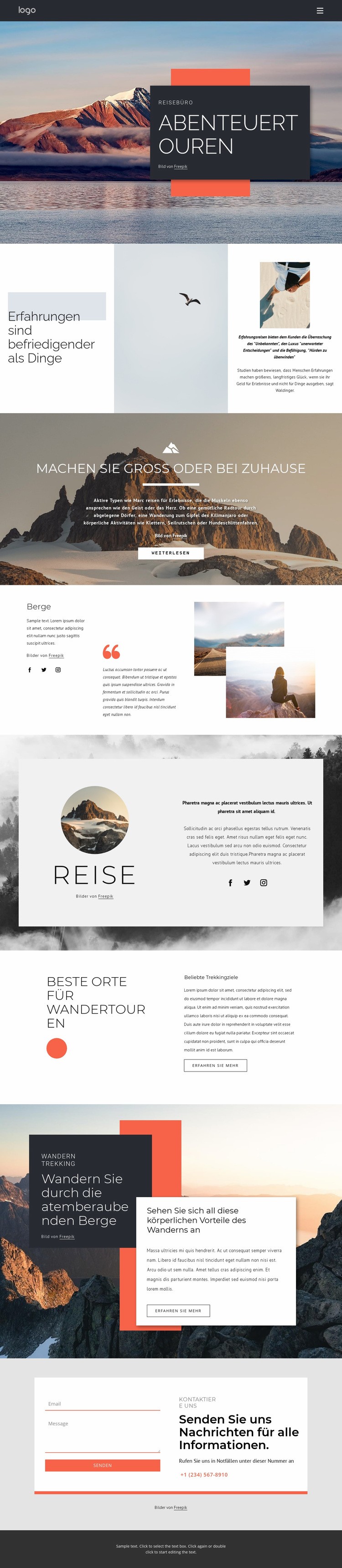 Wir bieten Wandertouren Landing Page