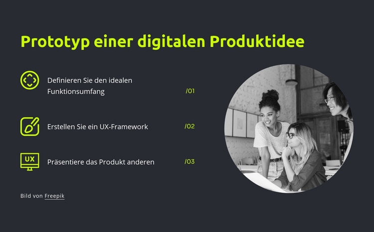 Prototyp einer digitalen Produktidee Eine Seitenvorlage