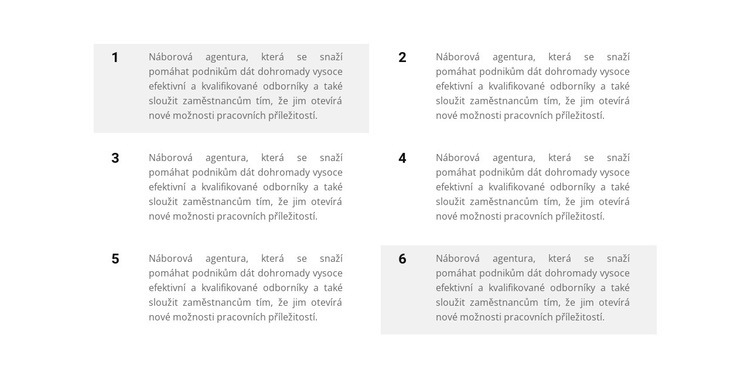 Šest bloků textu Webový design