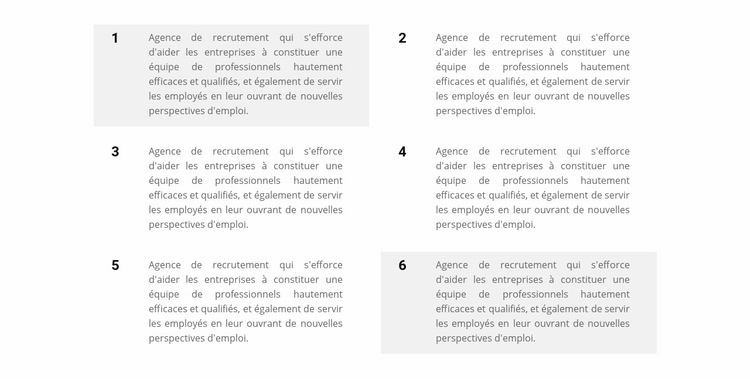 Six blocs de texte Créateur de site Web HTML