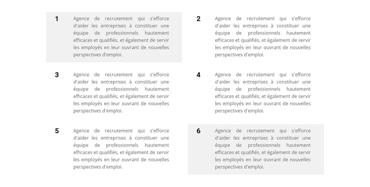 Six blocs de texte Modèle de site Web