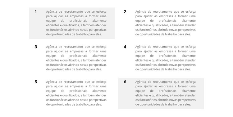 Seis blocos de texto Modelos de construtor de sites