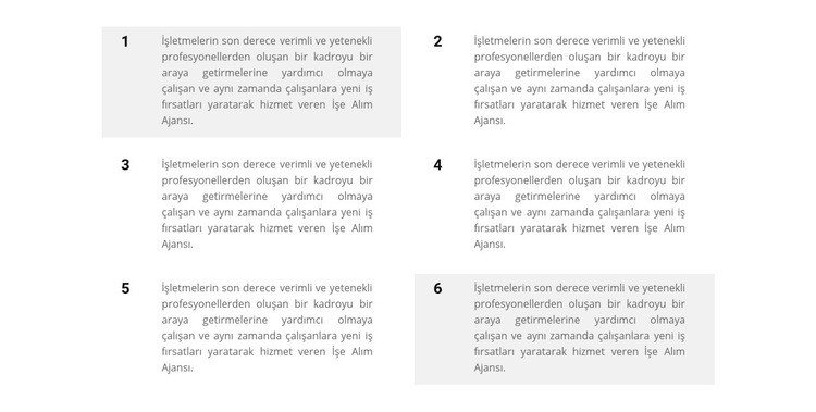 Altı metin bloğu Web sitesi tasarımı