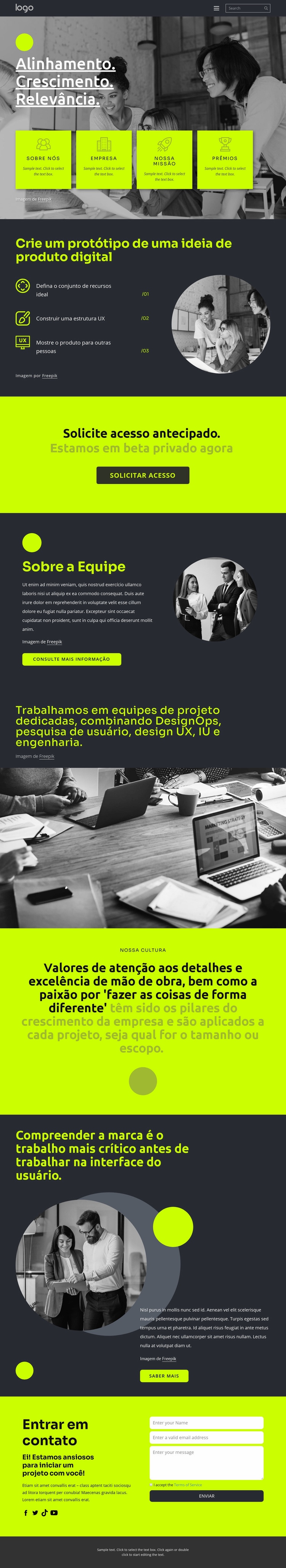 Crie ótimos produtos digitais Design do site