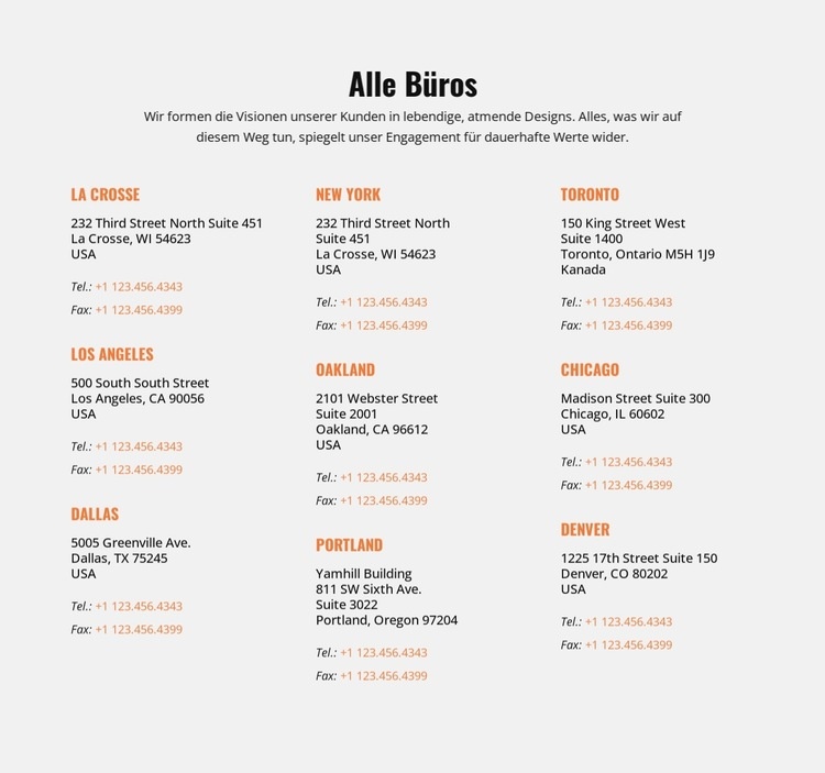 Alle Büros Landing Page