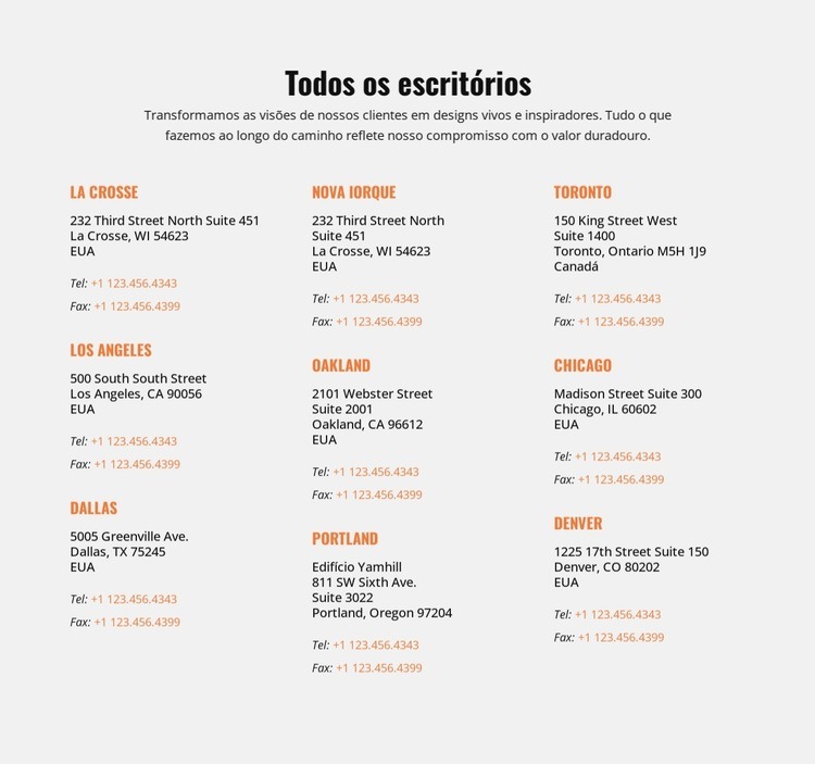 Todos os escritórios Design do site