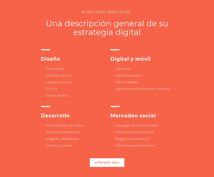 Diseño, desarrollo, marketing Plantilla de sitio web