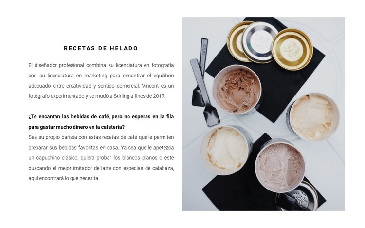 Recetas de helado Maqueta de sitio web