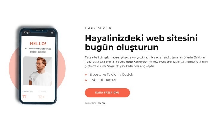 Hayalinizdeki web sitesini oluşturun Açılış sayfası