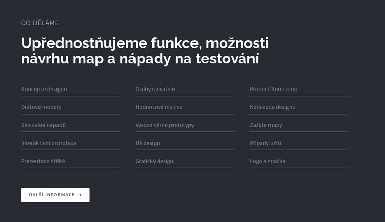 Titulek se seznamem na tmavém pozadí Šablona CSS