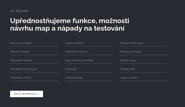 Titulek se seznamem na tmavém pozadí Webový design