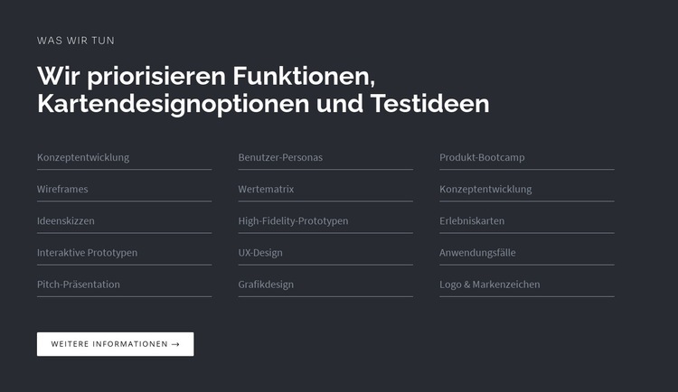 Überschrift mit Liste auf dunklem Hintergrund HTML5-Vorlage