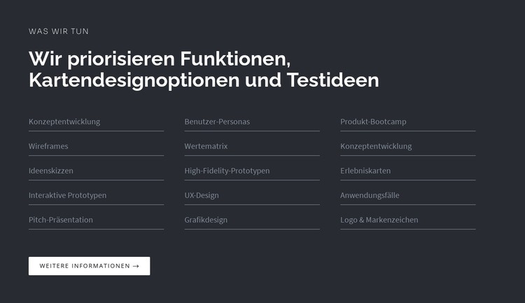 Überschrift mit Liste auf dunklem Hintergrund Website design